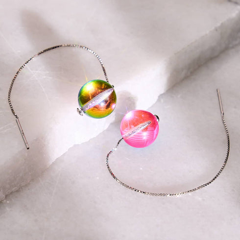 Boucles d'oreilles pendantes en chaîne de verre Galaxy en argent sterling 925 Cherry Borealis